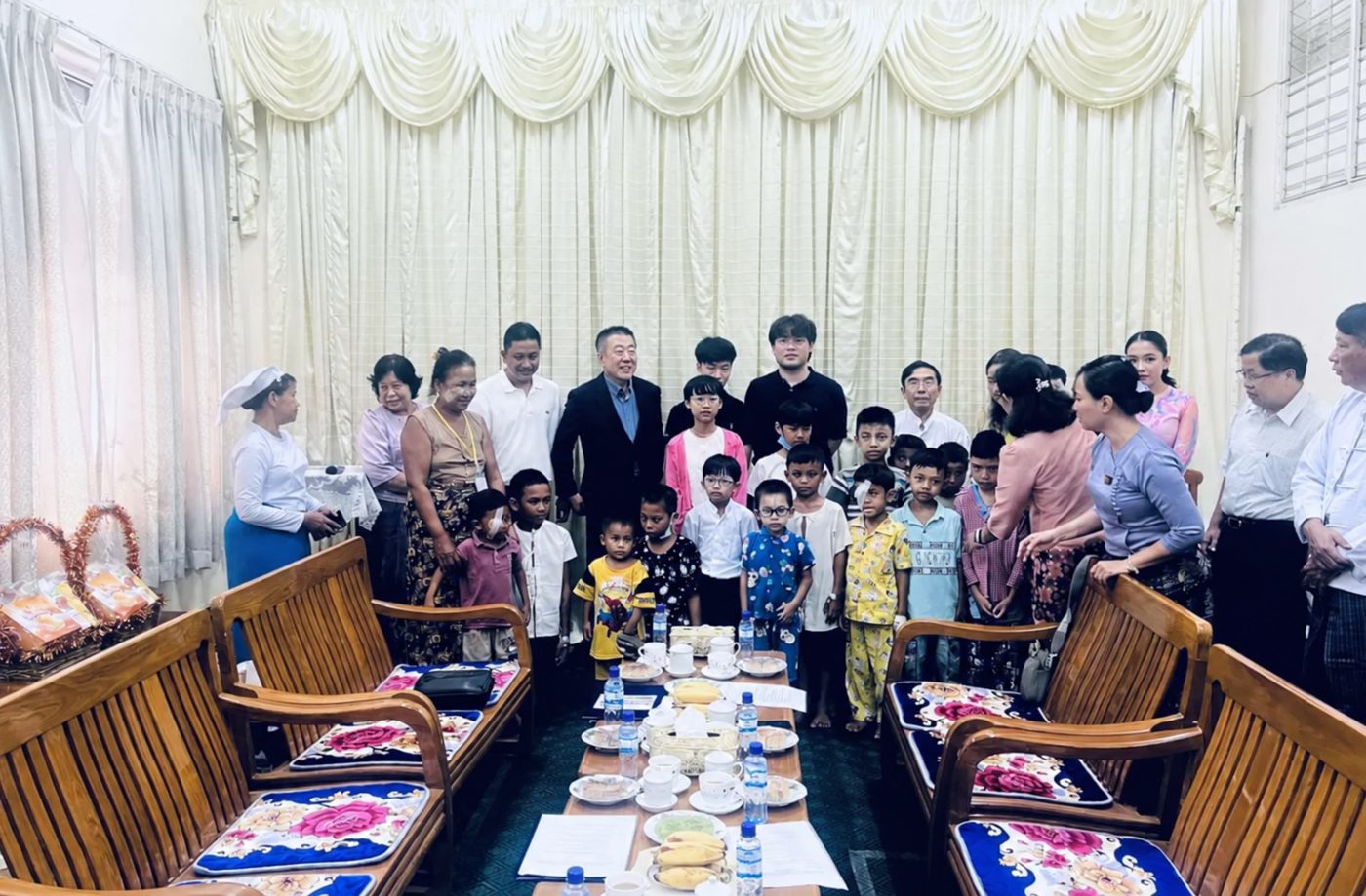 Children, families, donors and hospital staff at Yangon Children's Eye Hospital, 21 July 2026